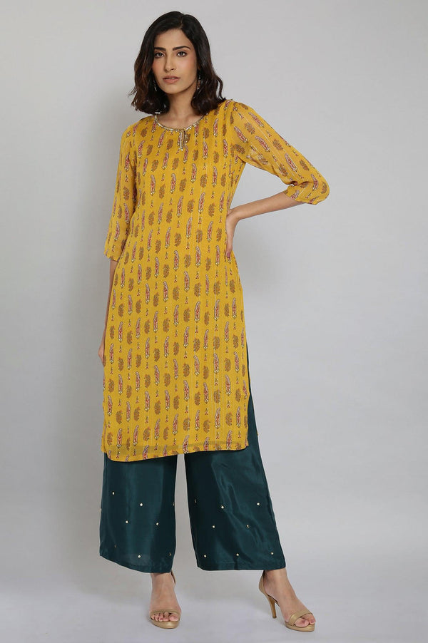 Yellow Round Neck Paisley Print kurta