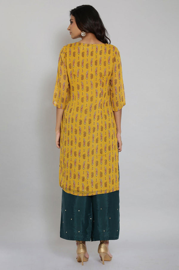 Yellow Round Neck Paisley Print kurta