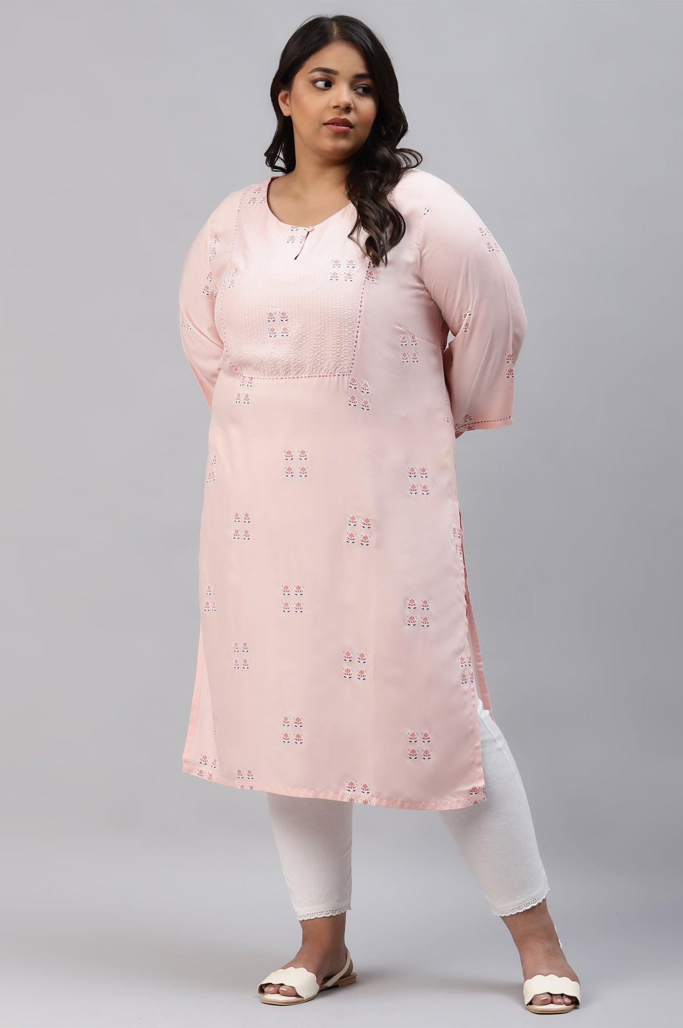 Blush Pink kurta With Embroidery - wforwoman