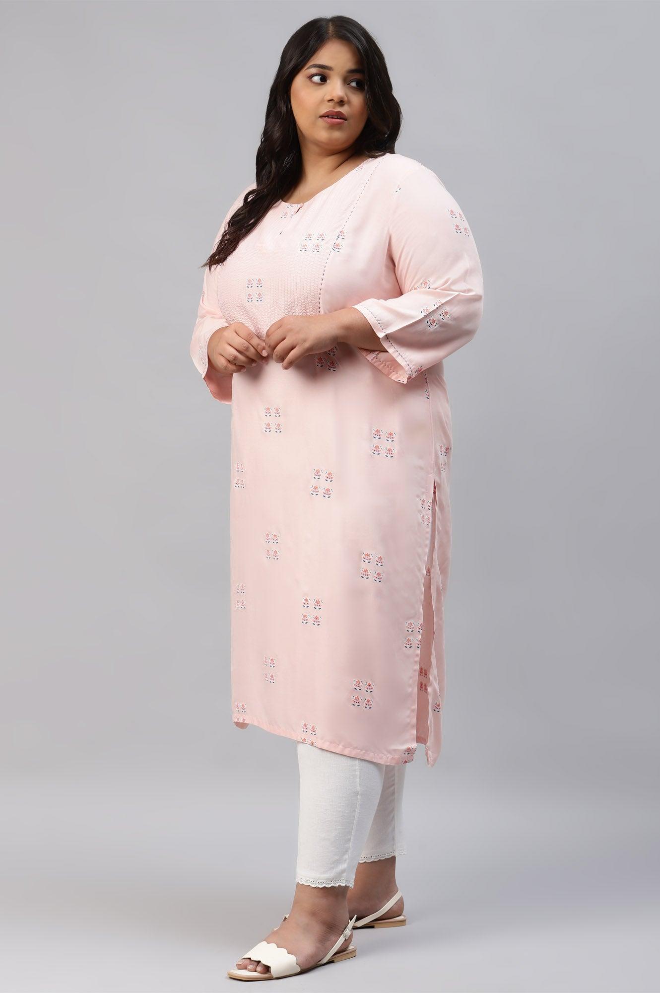 Blush Pink kurta With Embroidery - wforwoman