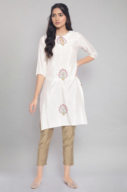 Ecru kurta with Floral Gold Foil Print - wforwoman