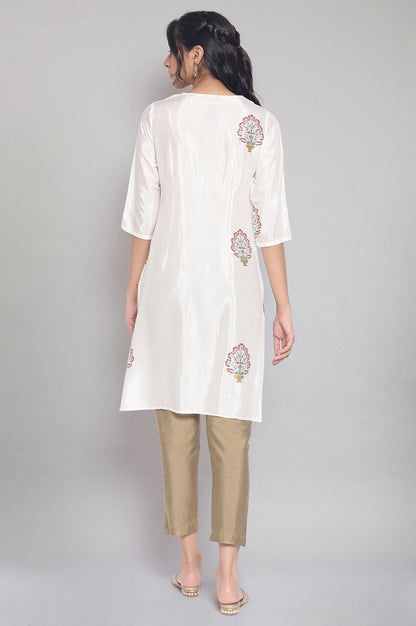 Ecru kurta with Floral Gold Foil Print - wforwoman