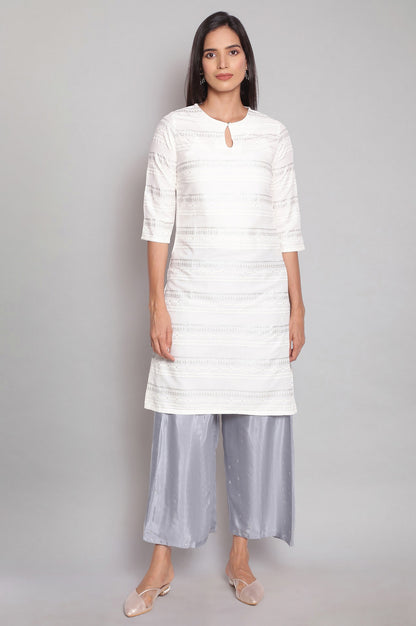 Ecru Glitter Printed Straight kurta