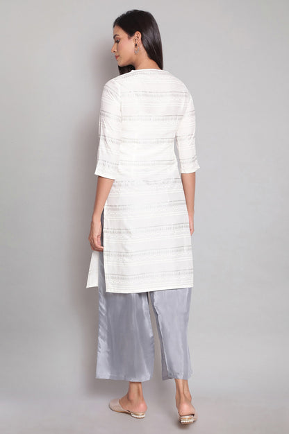 Ecru Glitter Printed Straight kurta