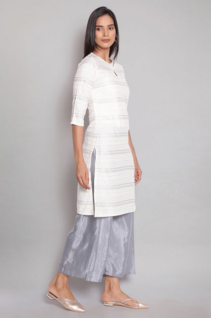 Ecru Glitter Printed Straight kurta