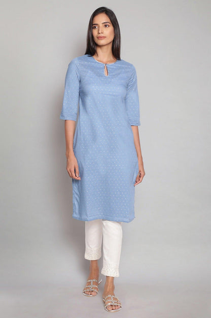 Sky Blue kurta with Silver Glitter Print - wforwoman