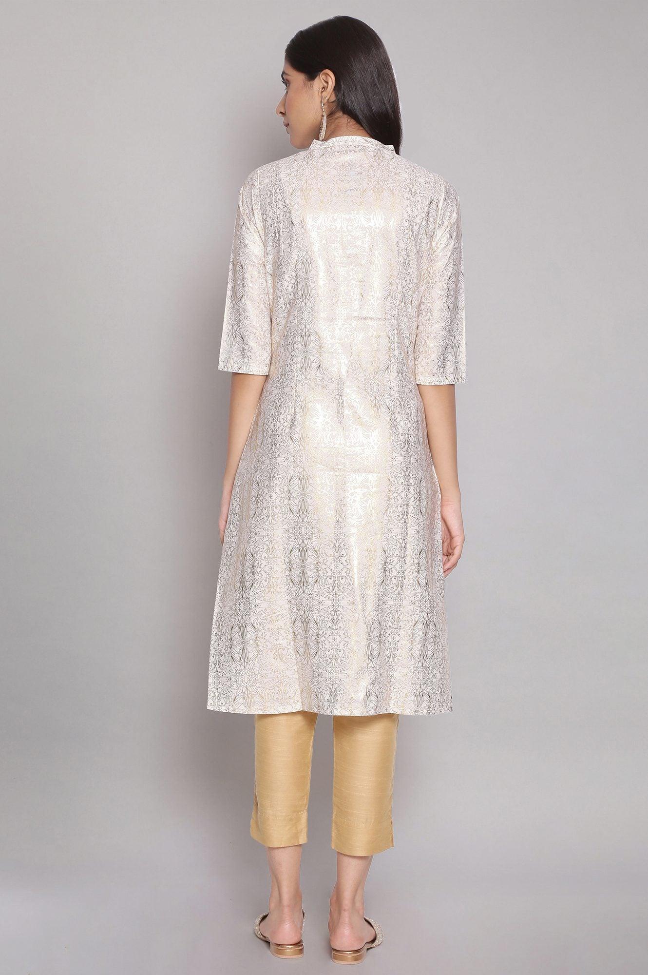 Ecru All-Over Print kurta - wforwoman