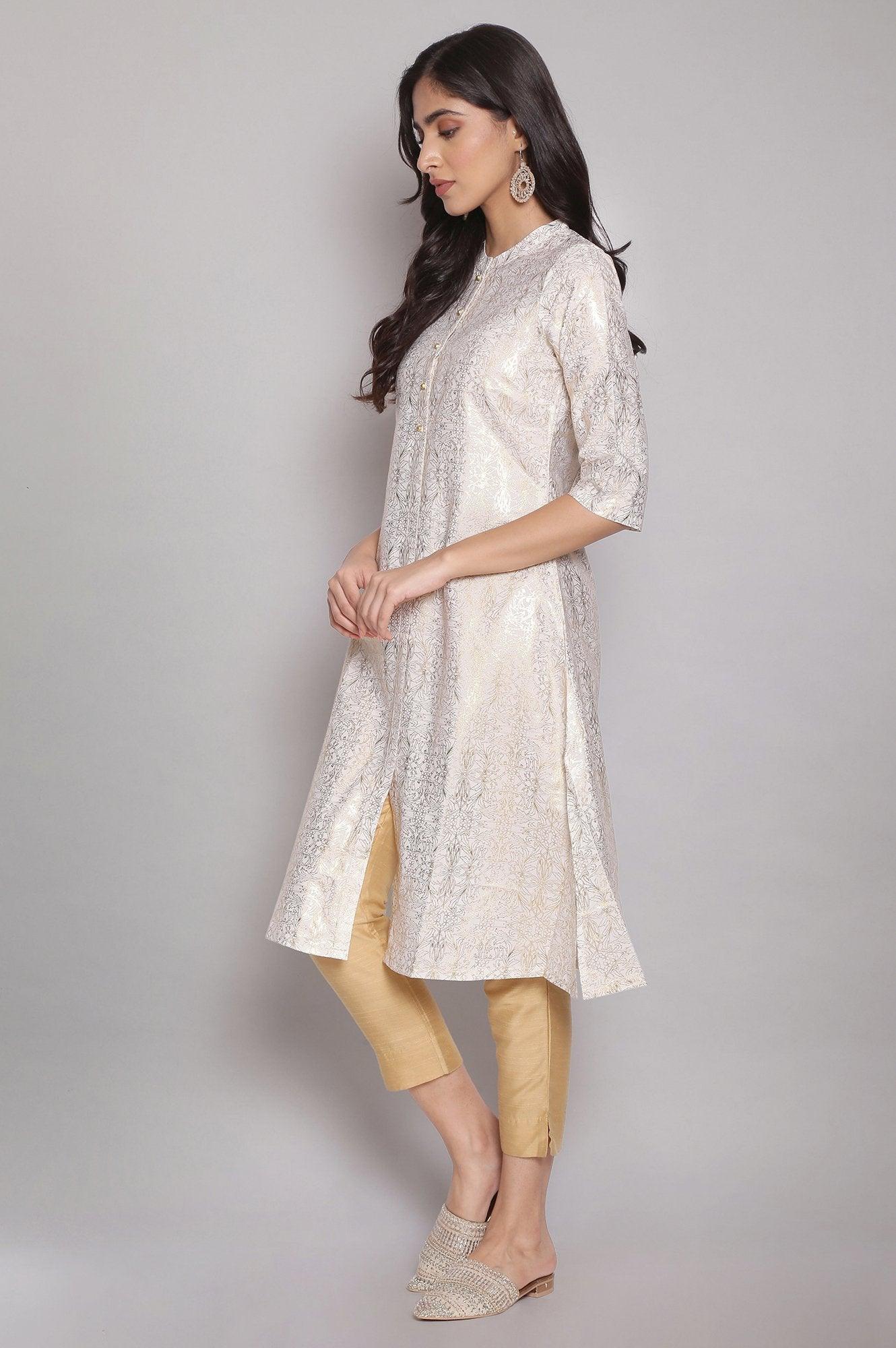 Ecru All-Over Print kurta - wforwoman