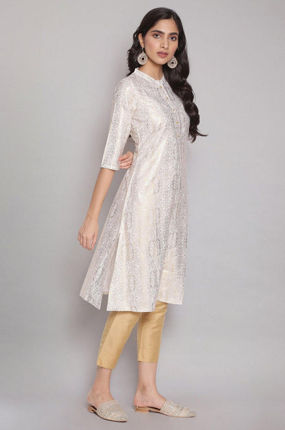 Ecru All-Over Print kurta - wforwoman
