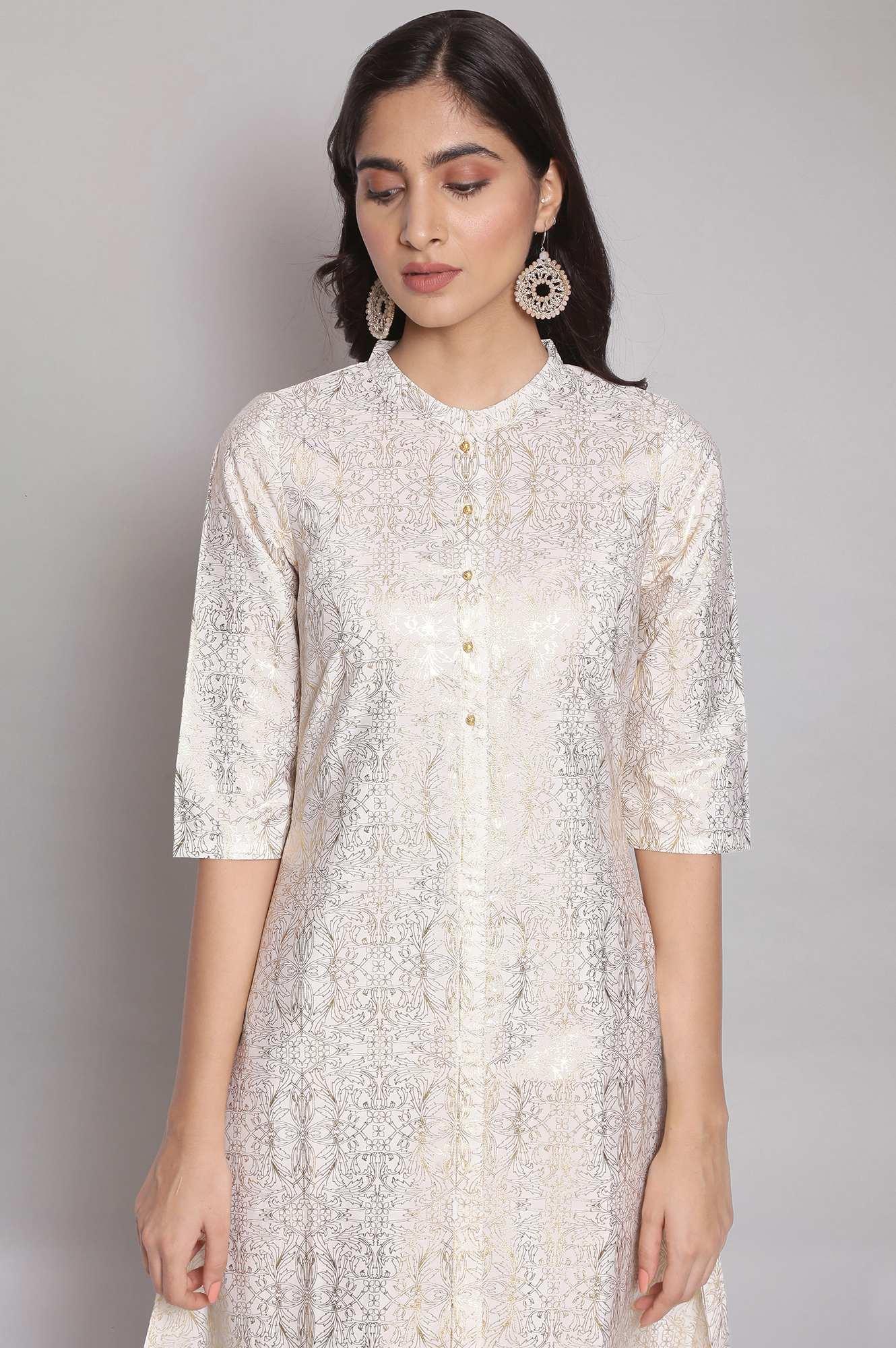 Ecru All-Over Print kurta - wforwoman