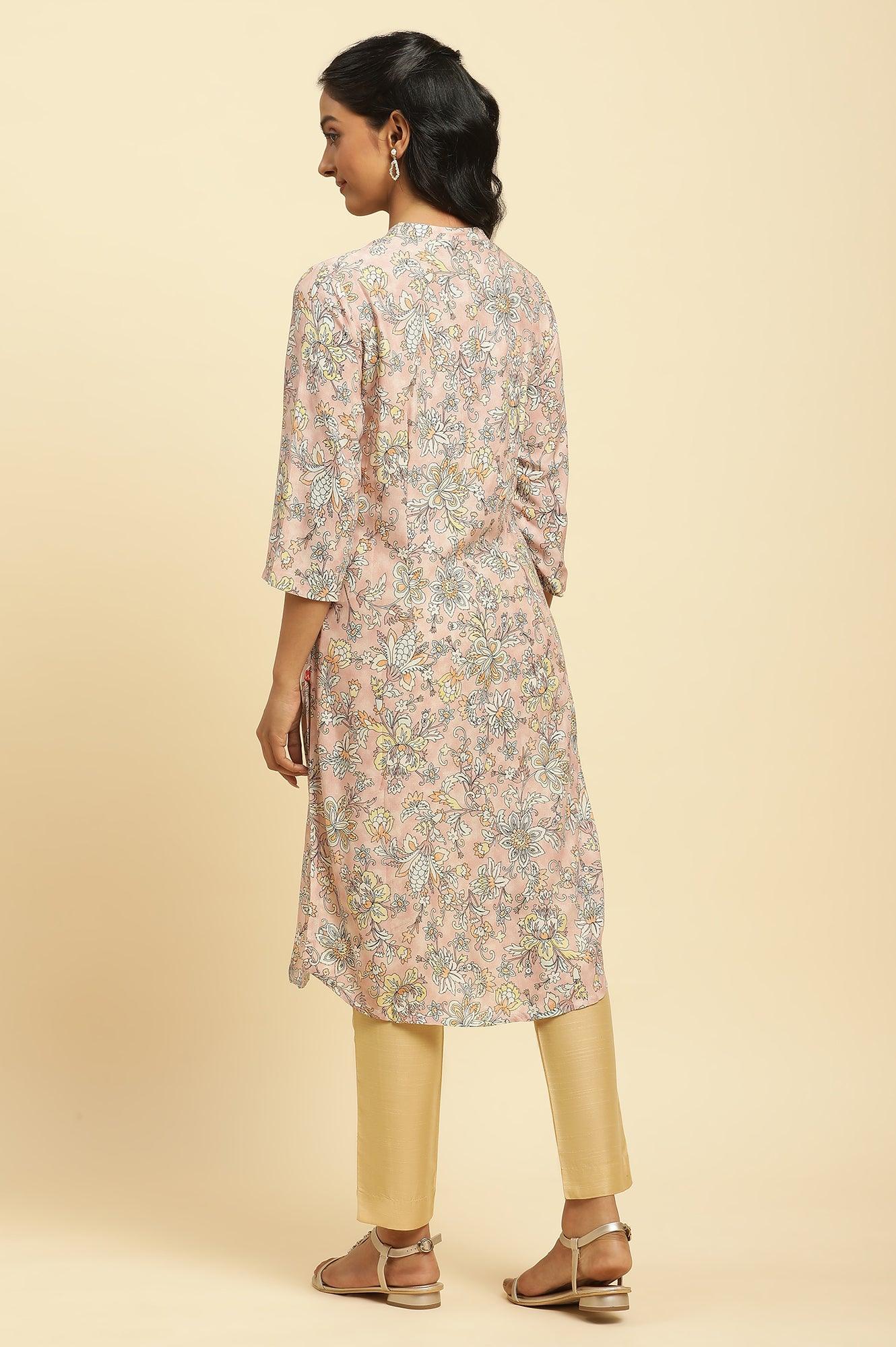 Soft Multicoloured Floral Print A-Line Kurta - wforwoman