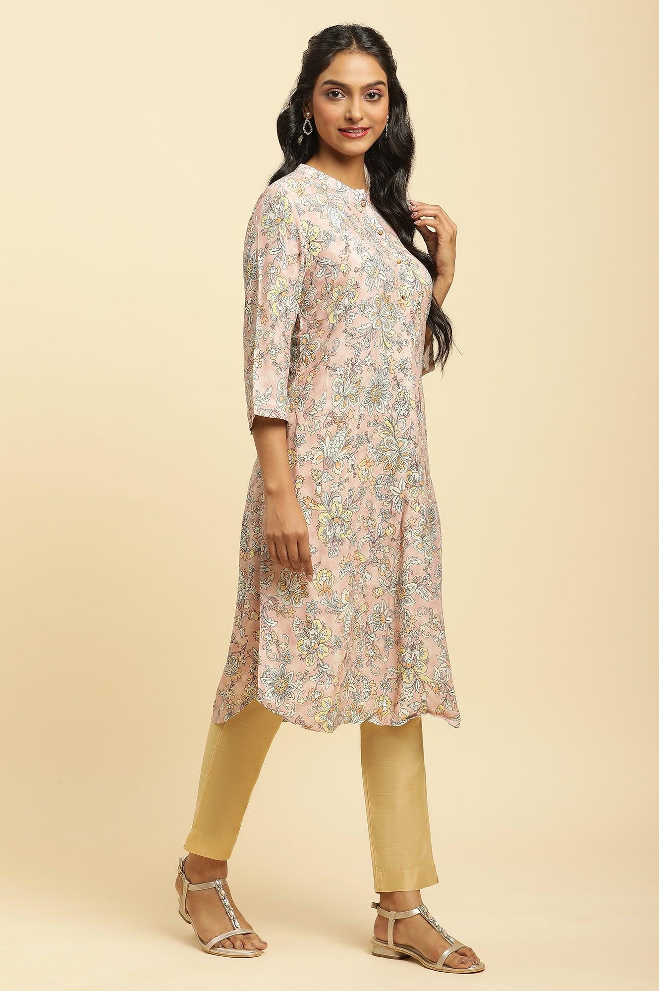 Soft Multicoloured Floral Print A-Line Kurta - wforwoman