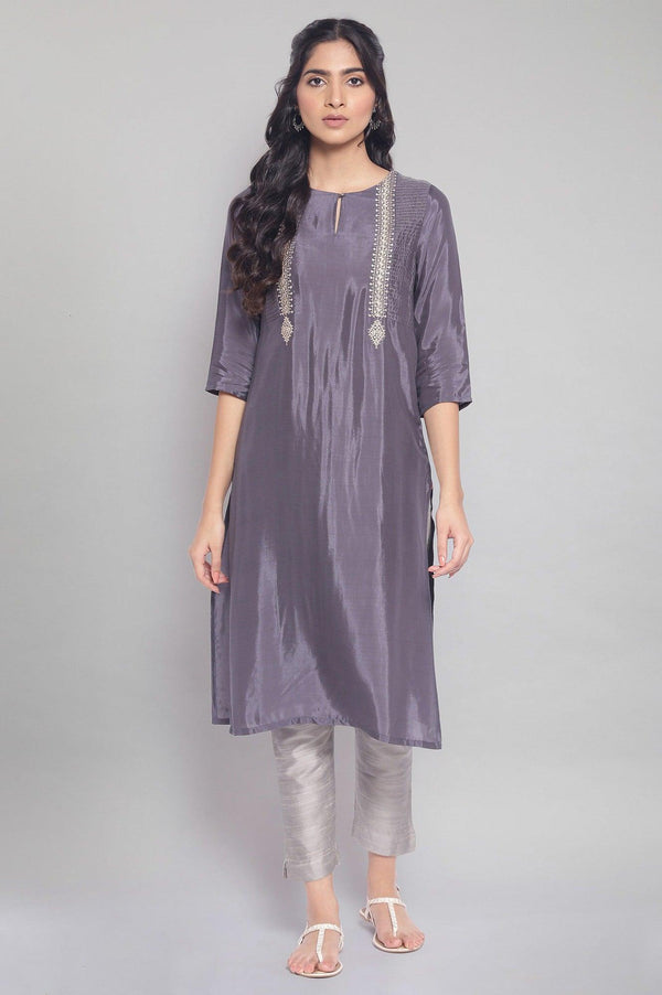 Grey Festive Solid Straight kurta