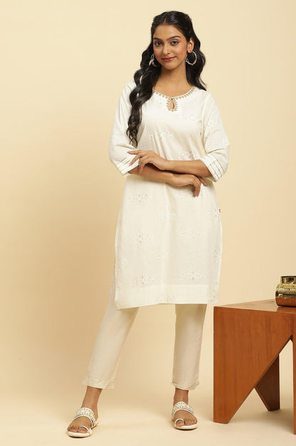 Ecru Gitter Printed Embellished Kurta - wforwoman