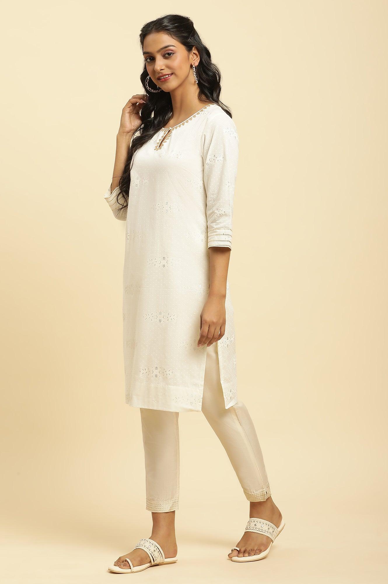 Ecru Gitter Printed Embellished Kurta - wforwoman