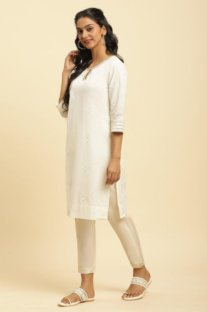 Ecru Gitter Printed Embellished Kurta - wforwoman