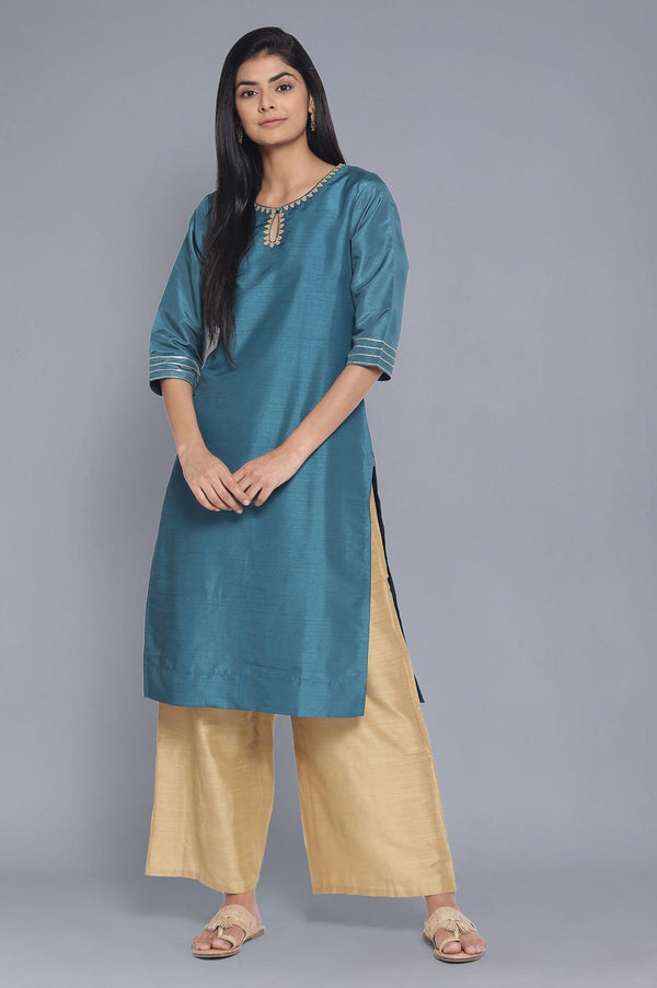 Dark Teal Festive Solid Straight kurta