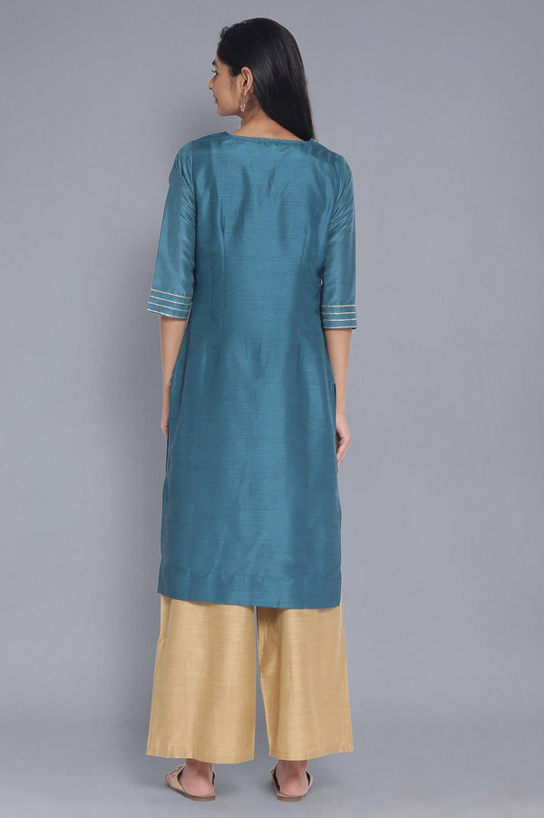 Dark Teal Festive Solid Straight kurta