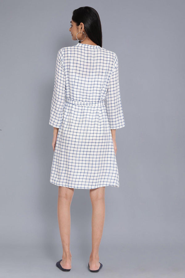 Ecru and Blue Printed Dress