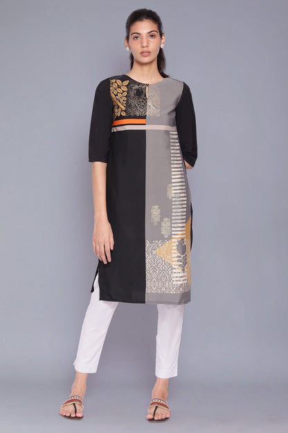 Black And Grey Geometric Print kurta - wforwoman
