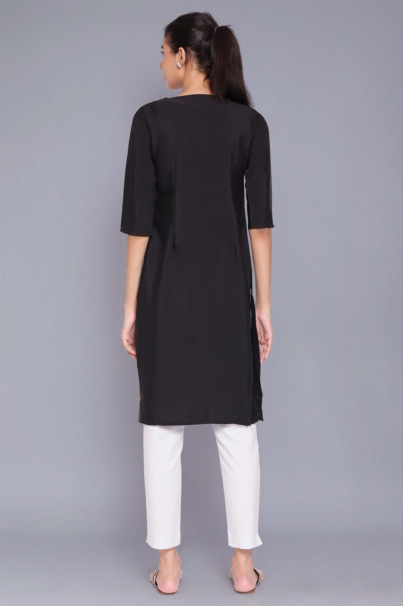 Black And Grey Geometric Print kurta - wforwoman