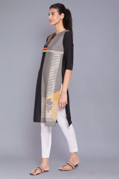 Black And Grey Geometric Print kurta - wforwoman