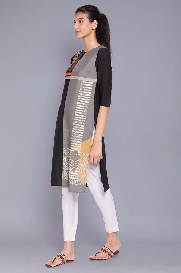 Black And Grey Geometric Print kurta