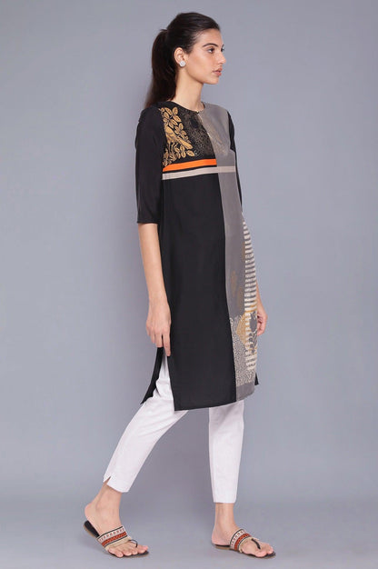 Black And Grey Geometric Print kurta - wforwoman
