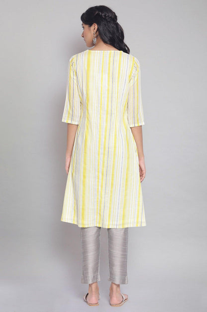 Light Yellow Stripe Printed kurta - wforwoman