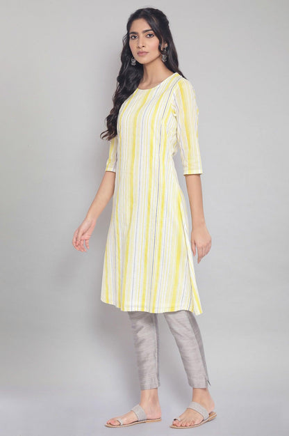 Light Yellow Stripe Printed kurta - wforwoman
