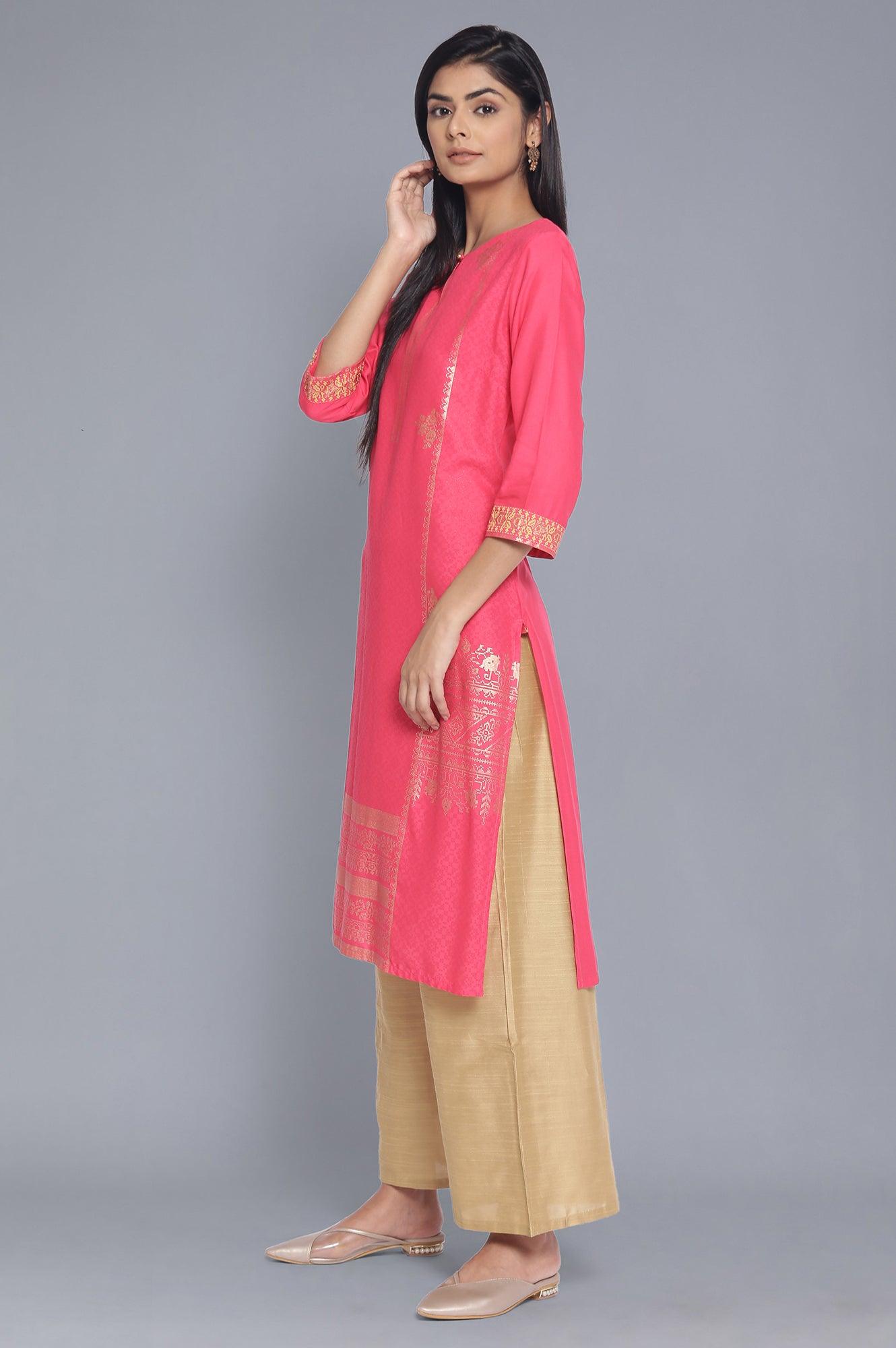 Pink Foil Pirnt Festive kurta - wforwoman