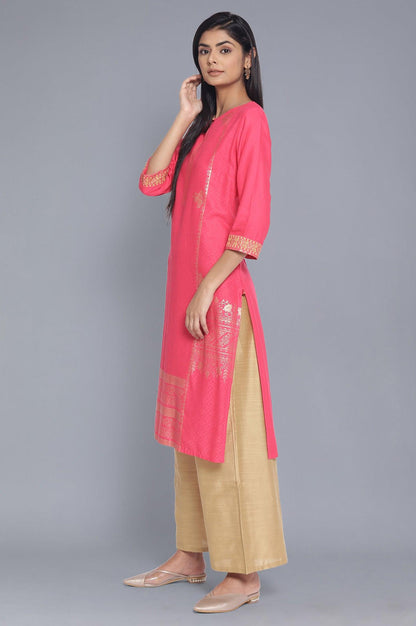 Pink Foil Pirnt Festive kurta - wforwoman