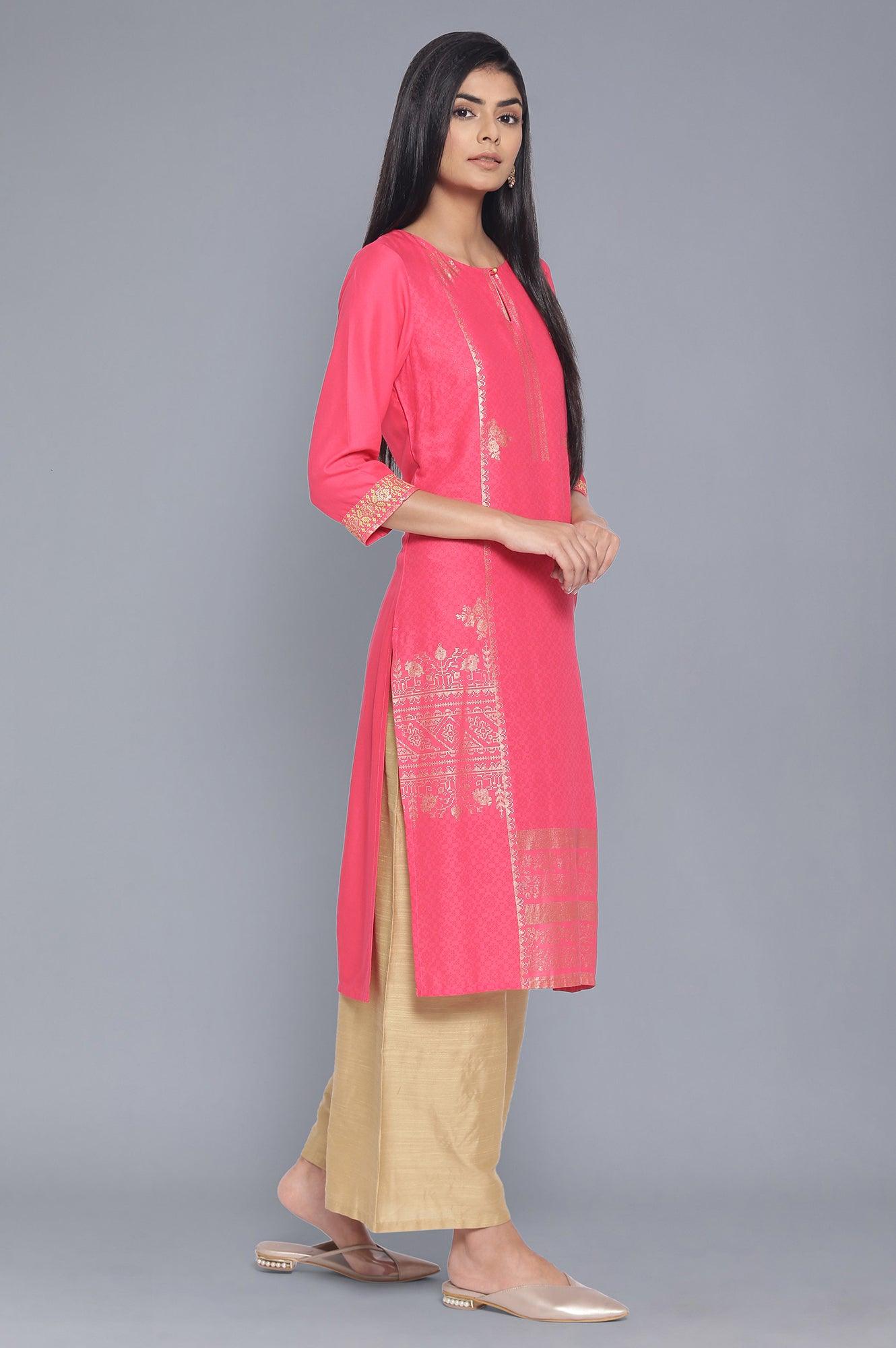Pink Foil Pirnt Festive kurta - wforwoman