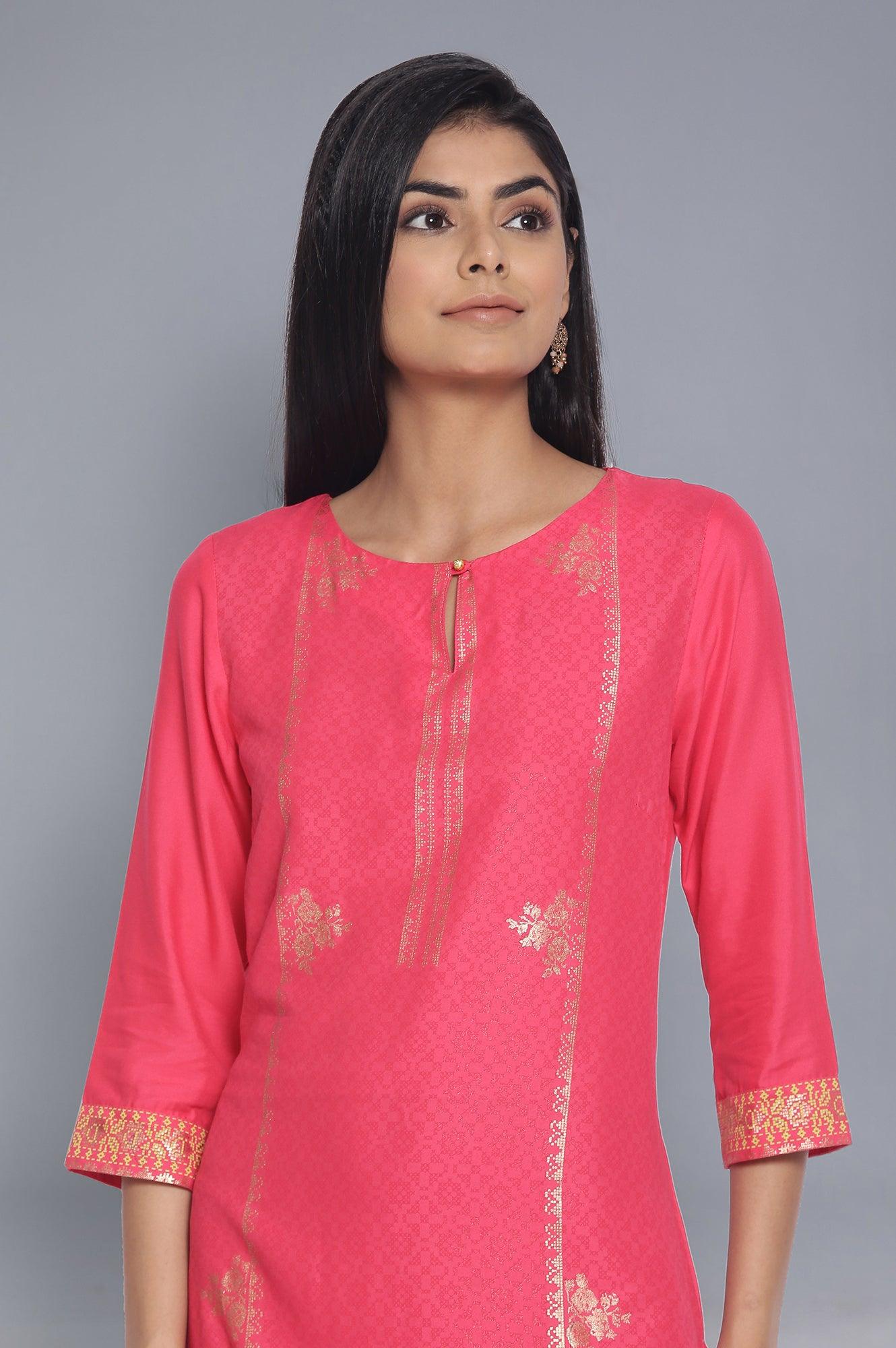Pink Foil Pirnt Festive kurta - wforwoman