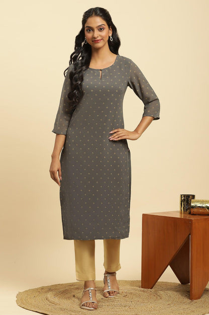Grey Foil Printed Festive Kurta - wforwoman