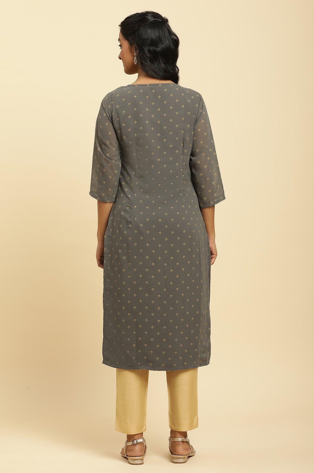 Grey Foil Printed Festive Kurta - wforwoman