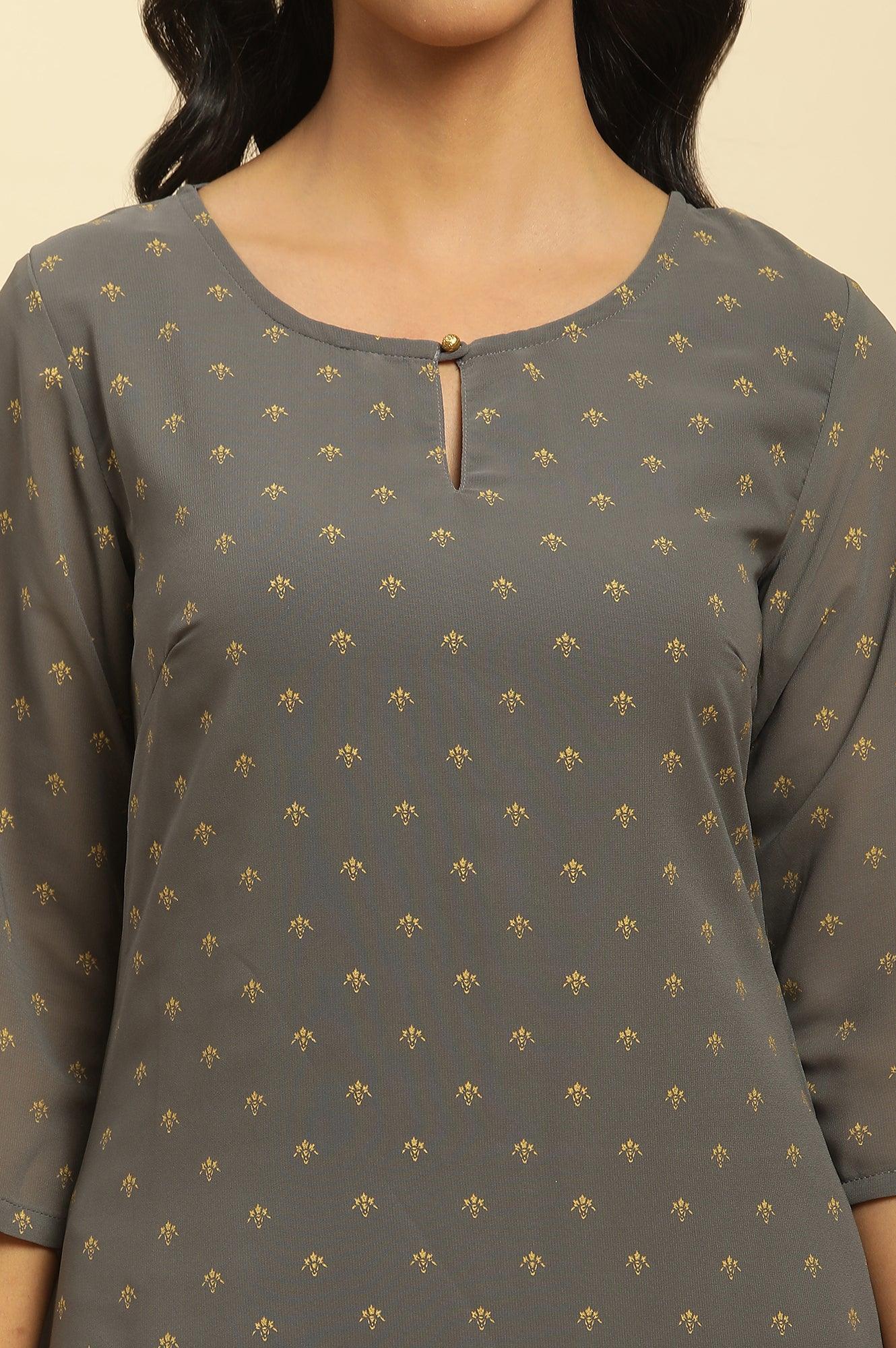 Grey Foil Printed Festive Kurta - wforwoman