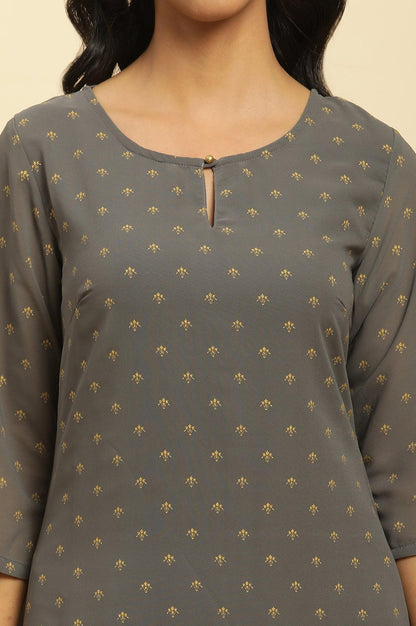 Grey Foil Printed Festive Kurta - wforwoman