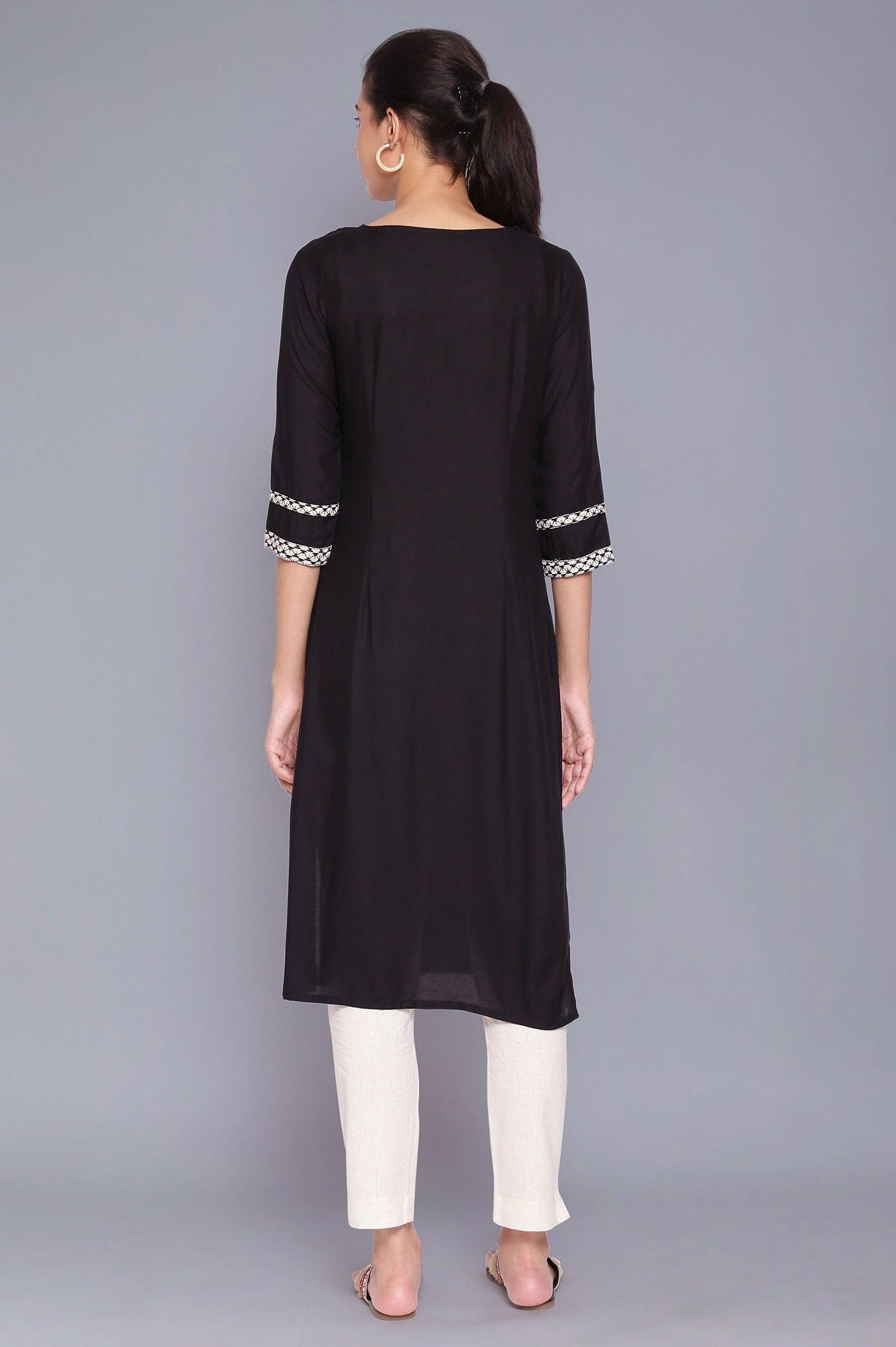Jet Black Dobby kurta - wforwoman