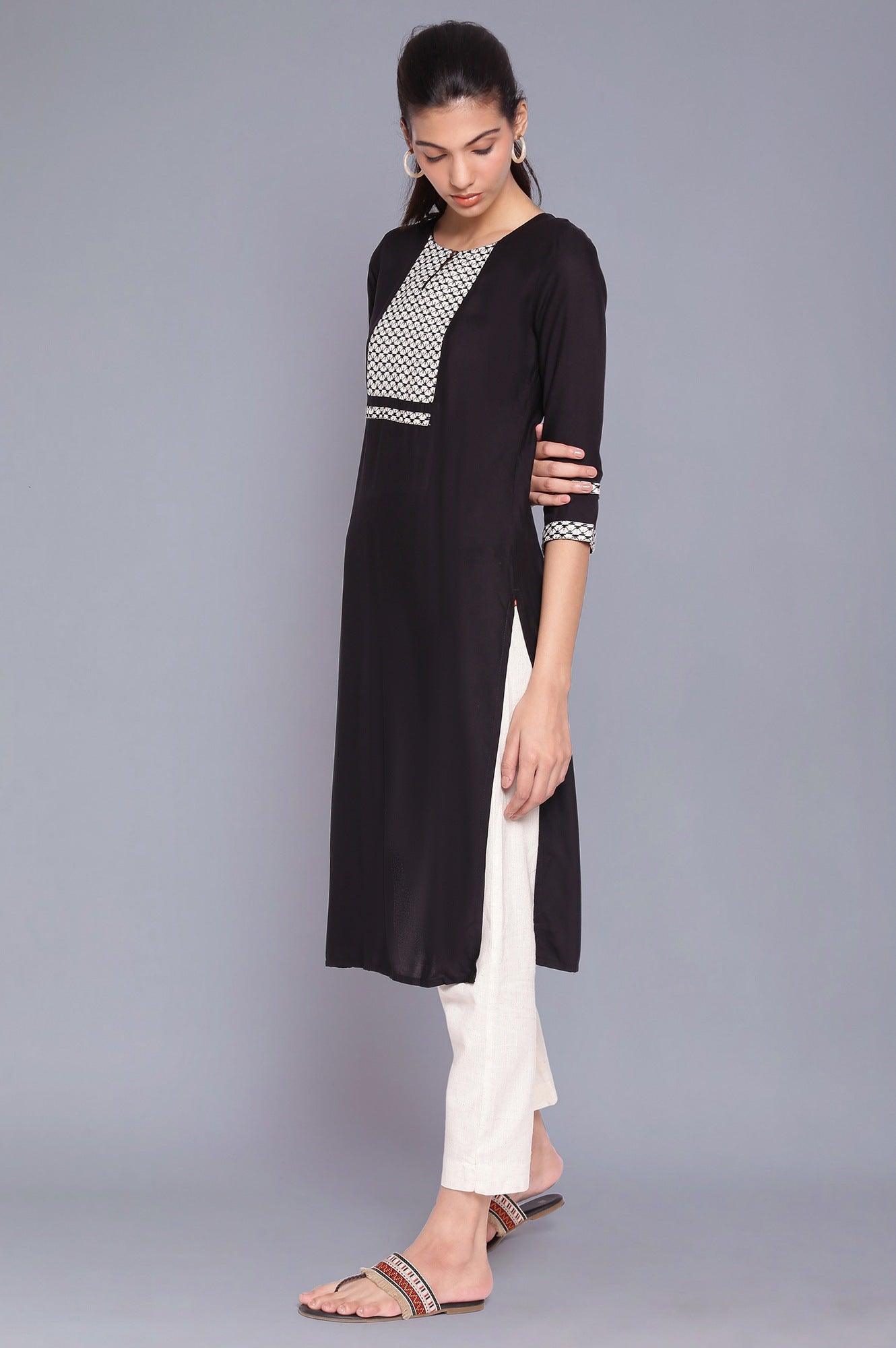 Jet Black Dobby kurta - wforwoman