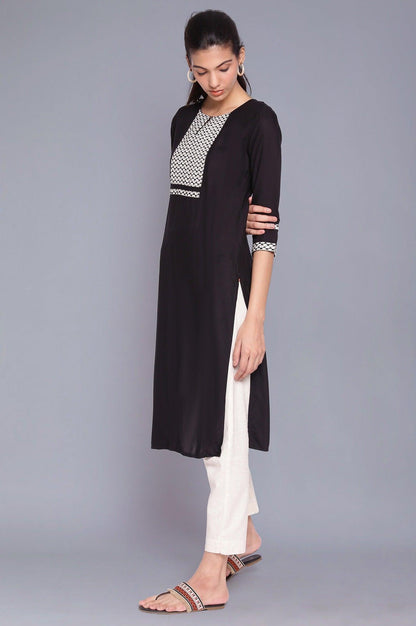 Jet Black Dobby kurta - wforwoman