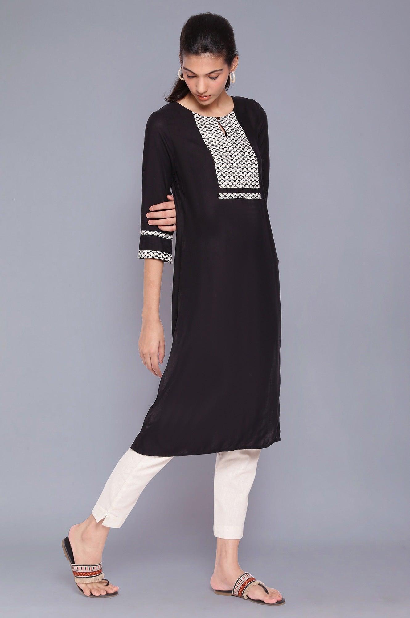 Jet Black Dobby kurta - wforwoman