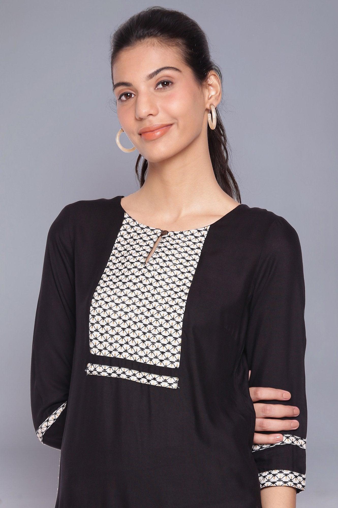 Jet Black Dobby kurta - wforwoman