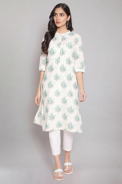 Ecru All-Over Floral Print kurta - wforwoman