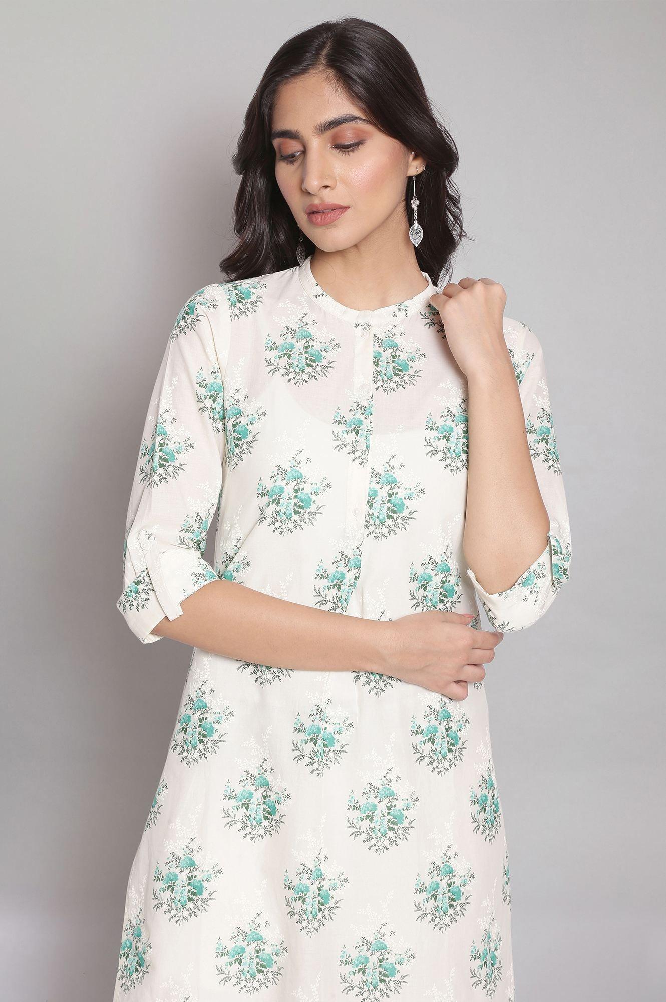 Ecru All-Over Floral Print kurta - wforwoman