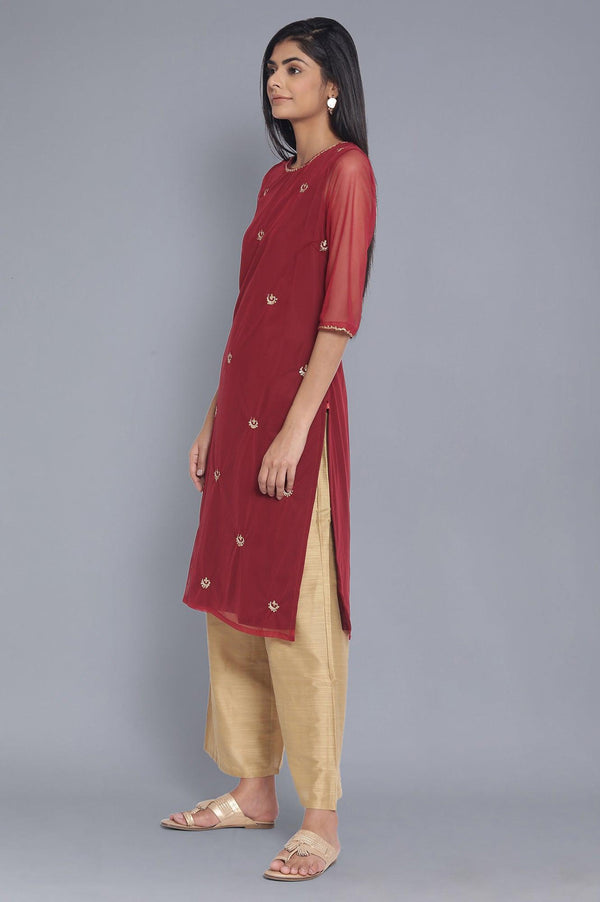 Dark Red Embroidered kurta