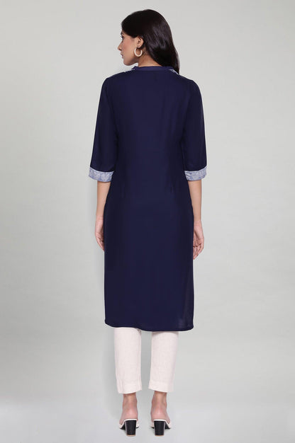 Navy Blue Straight Printed kurta - wforwoman