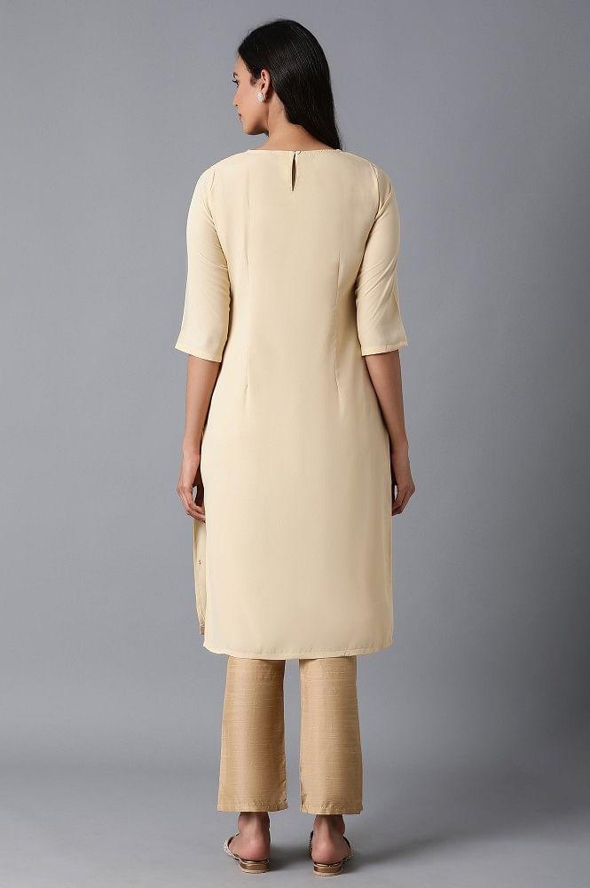 Beige Embroidered kurta - wforwoman