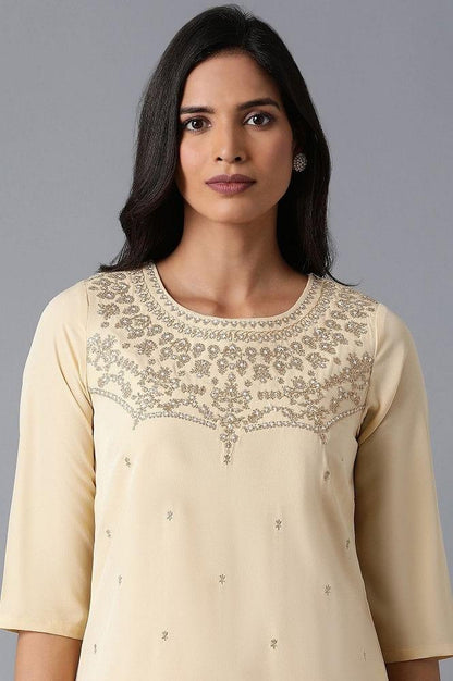 Beige Embroidered kurta - wforwoman