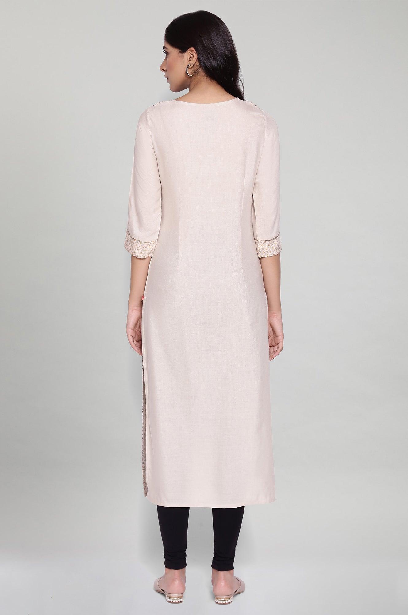 Beige Floral Print kurta - wforwoman